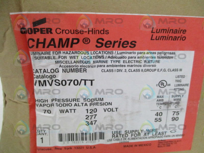 CROUSE-HINDS LUMINAIRE VMVS070/TT FIXTURE BALLAST BODY NSFS
