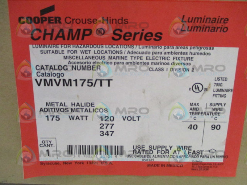 CROUSE-HINDS LUMINAIRE VMVM175/TT LIGHTING FIXTURE NSFS