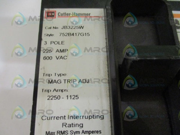CUTLER HAMMER JB3225W CIRCUIT BREAKER 225A NSNP