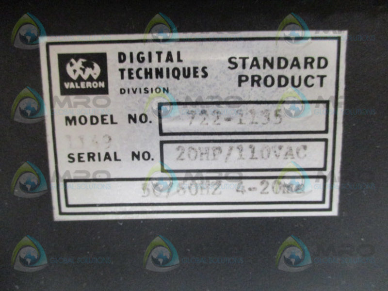 VALERON DIGITAL TECHNIQUES 722-1135 LIMIT CONTROLLER UNMP