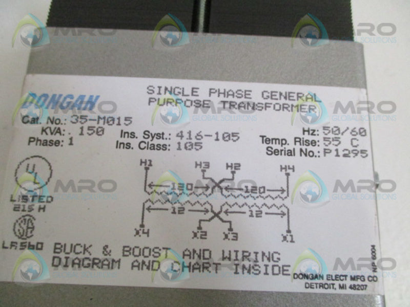 DONGAN 35-M015 SINGLE PHASE GENERAL PURPOSE TRANSFORMER NSMP