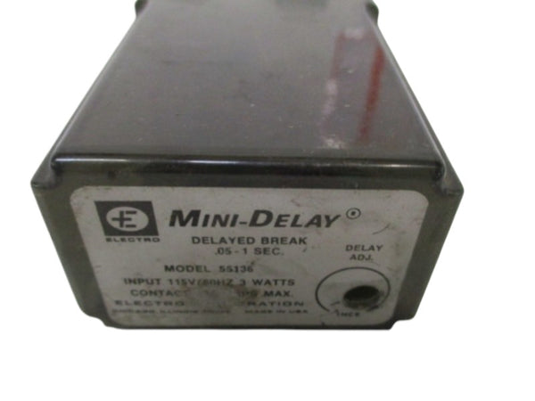 ELECTRO MINI-DELAY 55136 DELAYED BREAK RELAY .05-1 SEC. 115V UNMP
