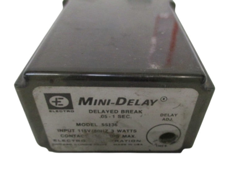 ELECTRO MINI-DELAY 55136 DELAYED BREAK RELAY .05-1 SEC. 115V UNMP
