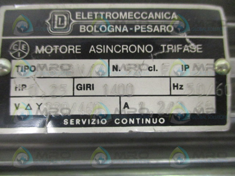 ELETTROMECCANICA T63BN/4 MOTOR 0.25HP UNMP