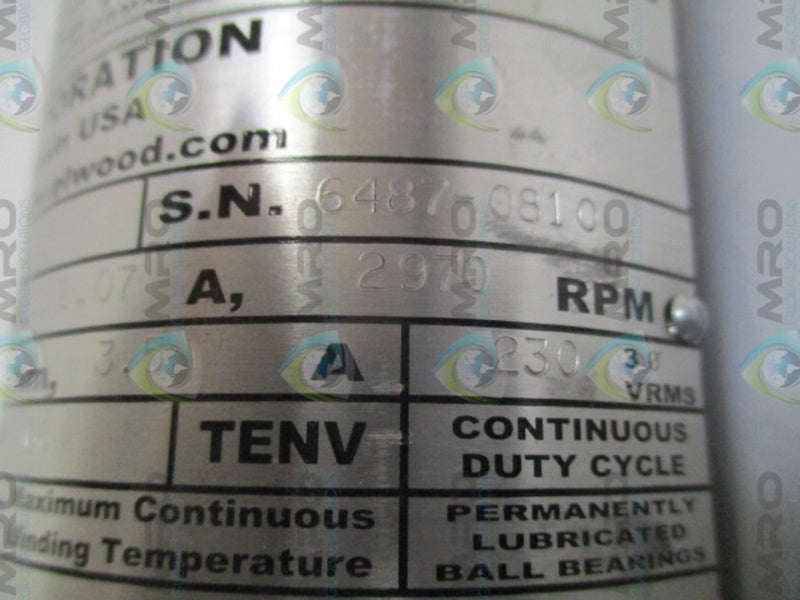 ELWOOD 120-167-005 AC SERVO MOTOR 0.91HP 2970RPM (AS PICTURED) NSNP