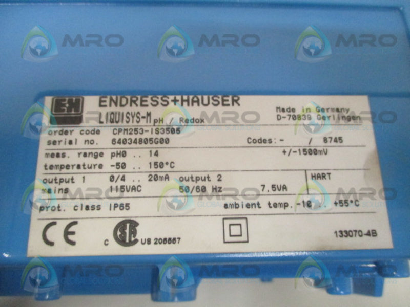 ENDRESS+HAUSER LIQUISYS M CMP253-IS3505 CONDUCTIVITY TRANSMITTER NSNP