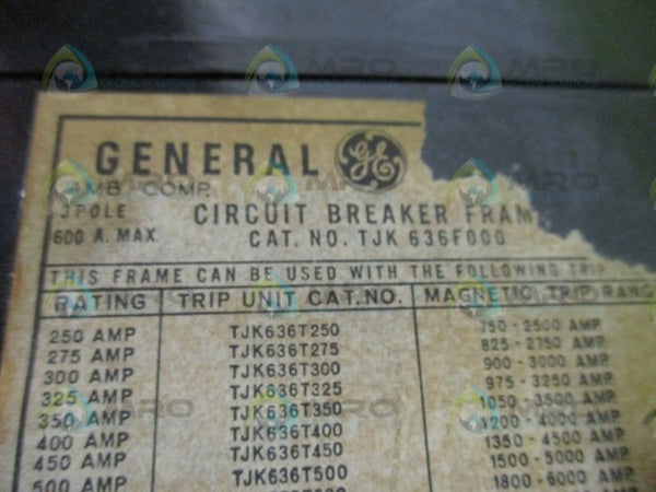 GENERAL ELECTRIC TJK636300WL CIRCUIT BREAKER 300A NSNP