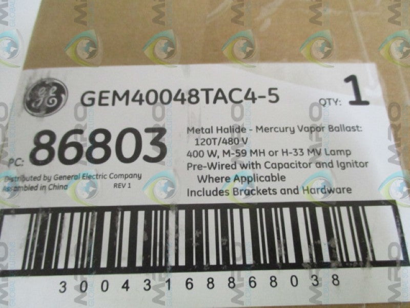 GENERAL ELECTRIC GEM40048TAC4-5 BALLAST REPLACEMENT KIT NSMP