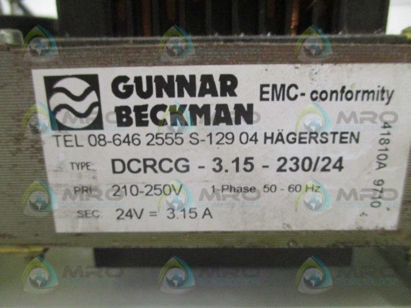 GUNNAR BECKMAN DCRCG-3.15-230/24 TRANSFORMER 210-250V UNMP