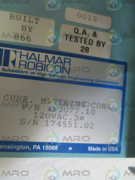 HALMAR ROBICON 359077.10 CURRENT METERING CONVERTER UNMP