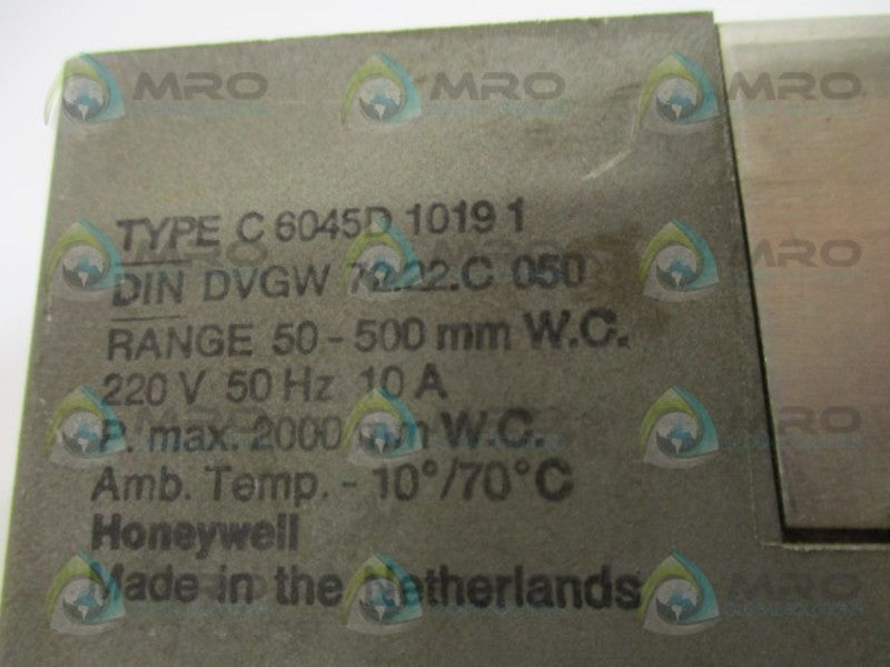 HONEYWELL C6045D1019 GAS PRESSURE SWITCH UNMP