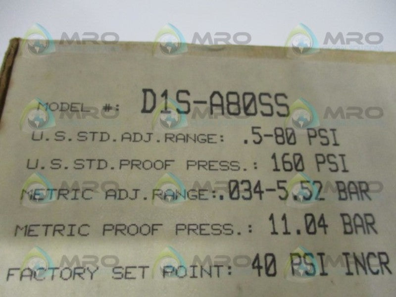BARKSDALE D1S-A80SS PRESSURE SWITCH 160 PSI NSMP