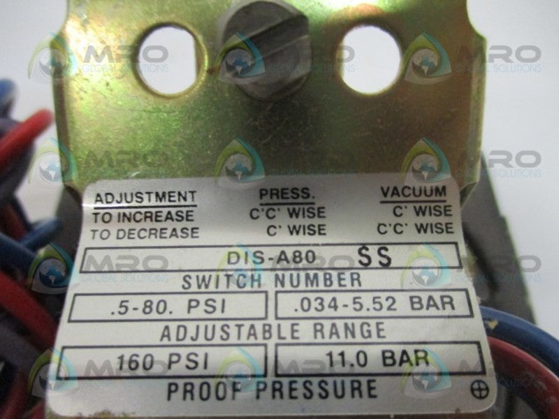 BARKSDALE D1S-A80SS PRESSURE SWITCH 160 PSI NSMP