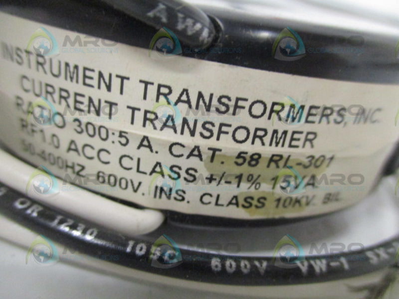 INSTRUMENT TRANSFORMERS 58RL-301 CURRENT TRANSFORMER RATIO 300:5 A NSNP