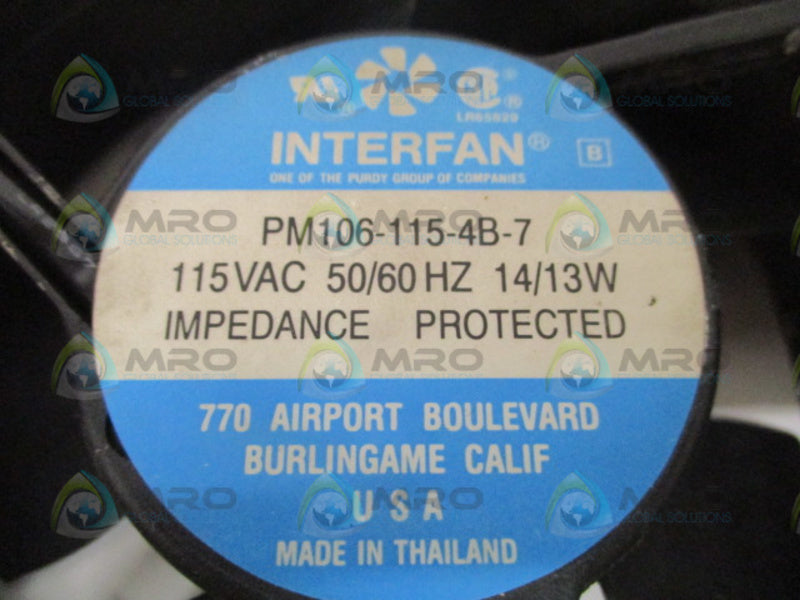 INTERFAN PM106-115-4B-7 115VAC TUBEAXIAL FAN UNMP