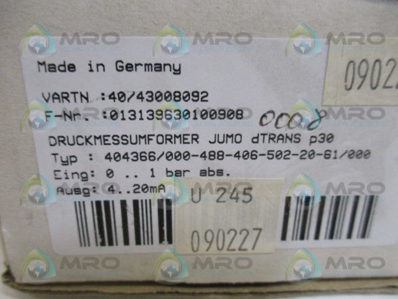 JUMO 404366/000-488-406-502-20-61/000 PRESSURE TRANSMITTER NSMP