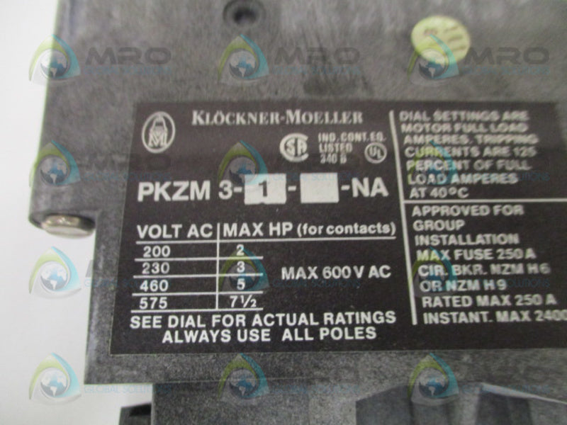 KLOCKNER MOELLER PKZM3-1-NA BASIC SWITCH 0.5-0.9A NSMP
