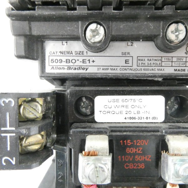 ALLEN BRADLEY 509-BOD-E1 SER. E 110/115-120V 27A UNMP