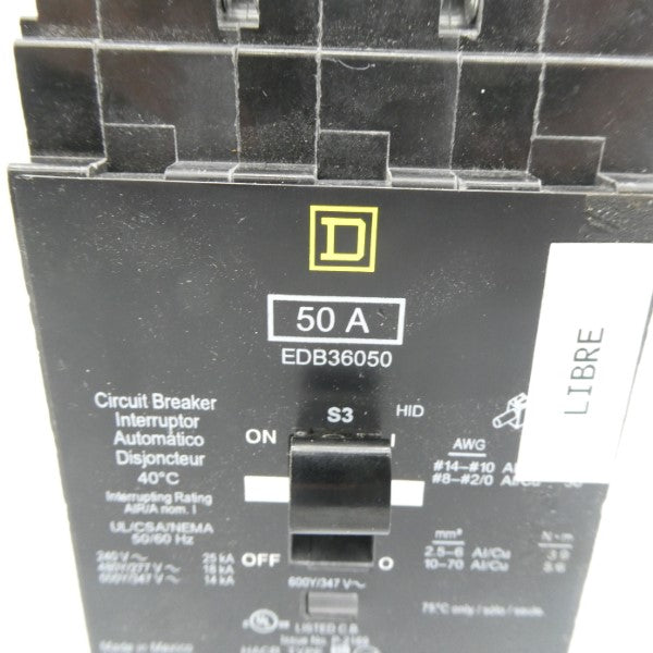 SQUARE D EDB36050 347V 50A UNMP