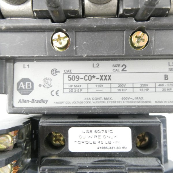 ALLEN BRADLEY 509-COD-XXX SER. B 110/115-120V 45A UNMP