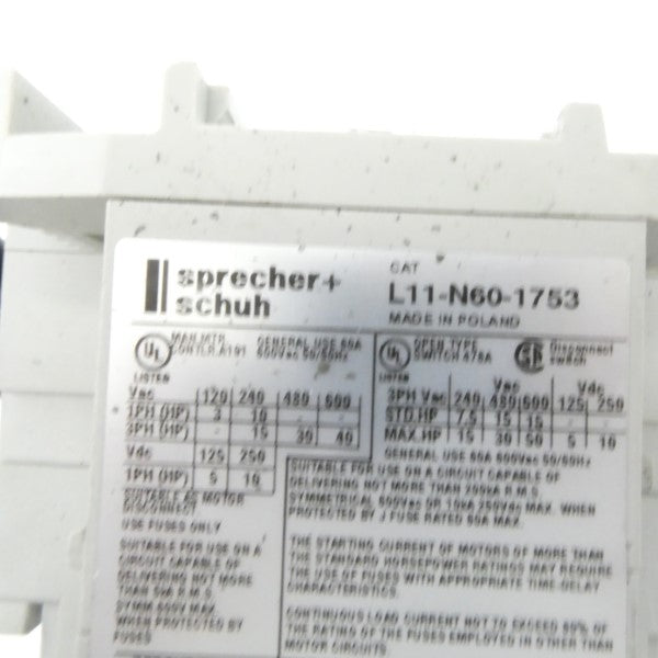 SPRECHER+SCHUH L11-N60-1753 690VAC 80A UNMP