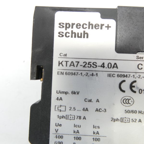 SPRECHER+SCHUH KTA7-25S-4.0A SER. C 690V 2.5-4.0A UNMP
