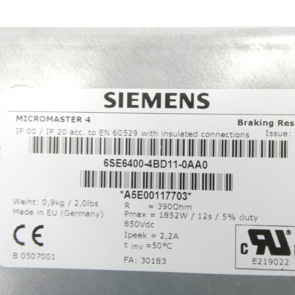 SIEMENS 6SE6400-4BD11-0AA0 850VDC 2.2A NSMP