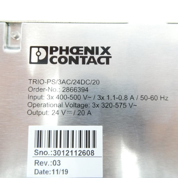 PHOENIX CONTACT TRIO-PS/3AC/24DC/20 2866394 400-500V 0.8-1.1A NSMP