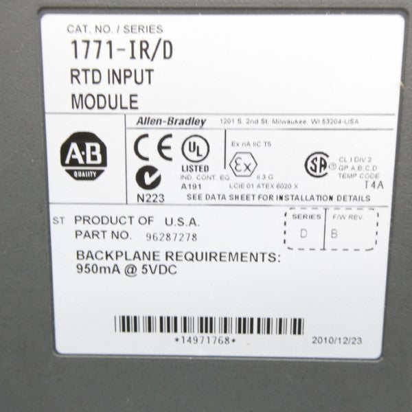 ALLEN BRADLEY 1771-IR SER. D F/W B 5VDC NSNP
