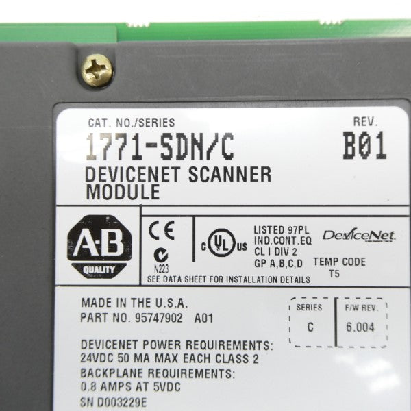 ALLEN BRADLEY 1771-SDN SER. C F/W 6.004 24VDC UNMP