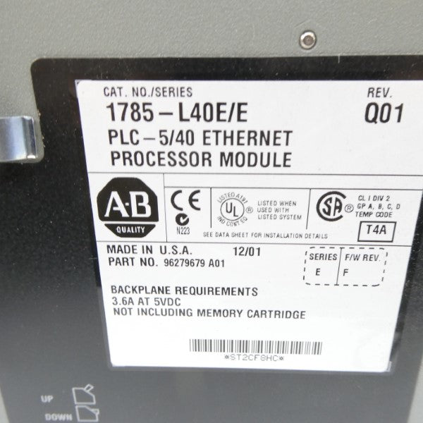 ALLEN BRADLEY 1785-L40E SER. E F/W F 5VDC 3.6A (NO KEY) UNMP