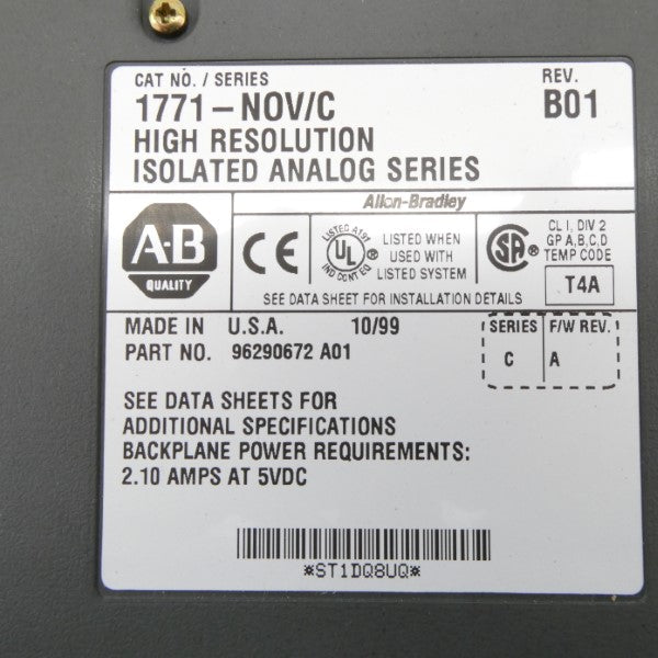 ALLEN BRADLEY 1771-NOV SER. C F/W A 5VDC 2.10A UNMP