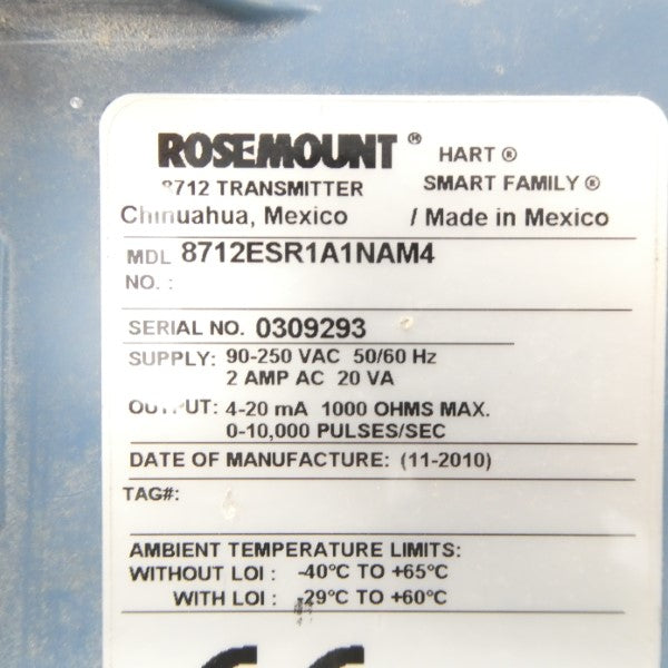 ROSEMOUNT 8712ESR1A1NAM4 90-250VAC 2A UNMP