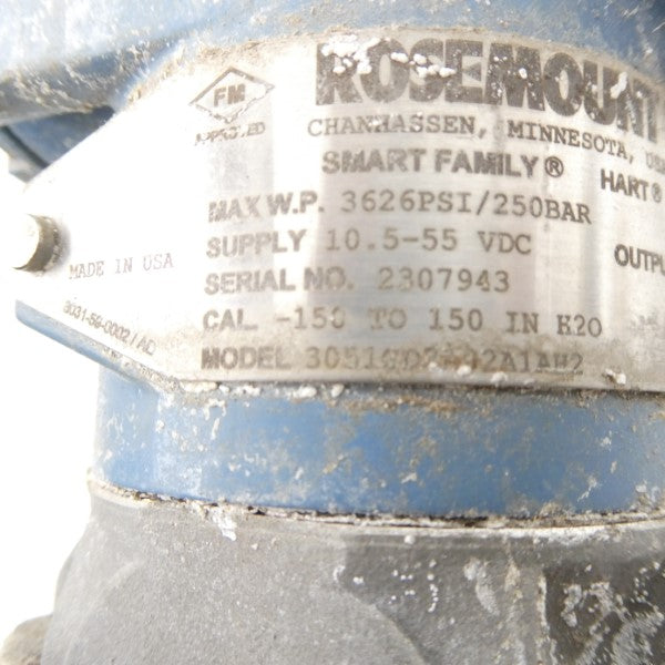 ROSEMOUNT 3051CD3A02A1AH2 10.5-55VDC 3626PSI UNMP