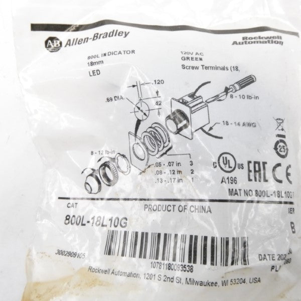 ALLEN BRADLEY 800L-18L10G SER. B 120VAC NSMP