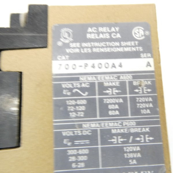 ALLEN BRADLEY 700-P400A4 SER. A 460-480V 60A (AS PICTURED) NSNP