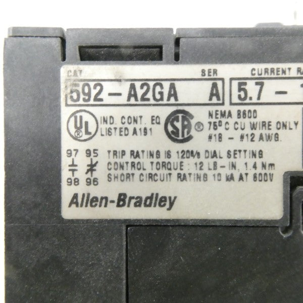 ALLEN BRADLEY 592-A2GA SER. A 600V 5.7-18A NSNP