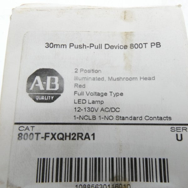 ALLEN BRADLEY 800T-FXQH2RA1 SER. U 12-130VAC/DC (WH) NSFS