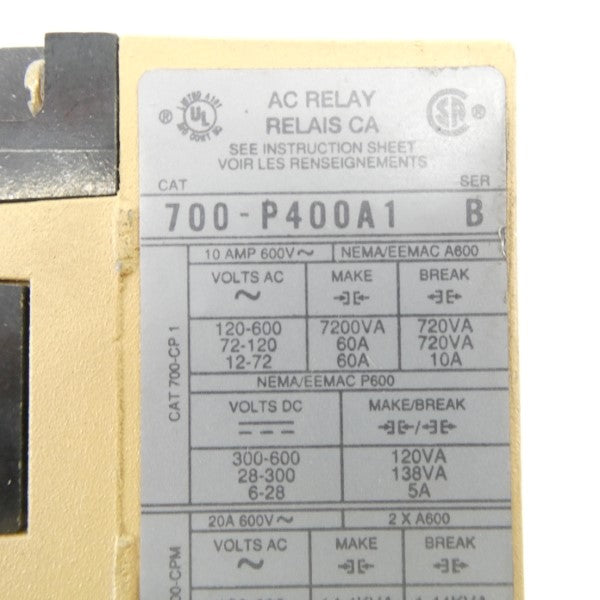 ALLEN BRADLEY 700-P400A1 SER. B 460-480V 10A NSNP