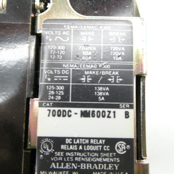 ALLEN BRADLEY 700DC-NM600Z1 SER. B 125VDC 60A (BK/YL) NSMP