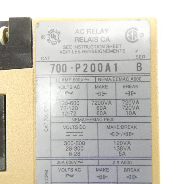 ALLEN BRADLEY 700-P200A1 SER. B 460-480V 60A NSNP