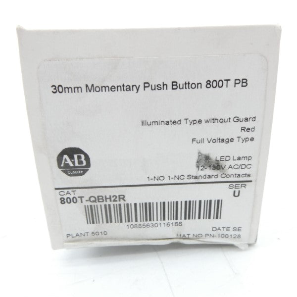 ALLEN BRADLEY 800T-QBH2R SER. U 12-130VAC/DC (WH) NSFS