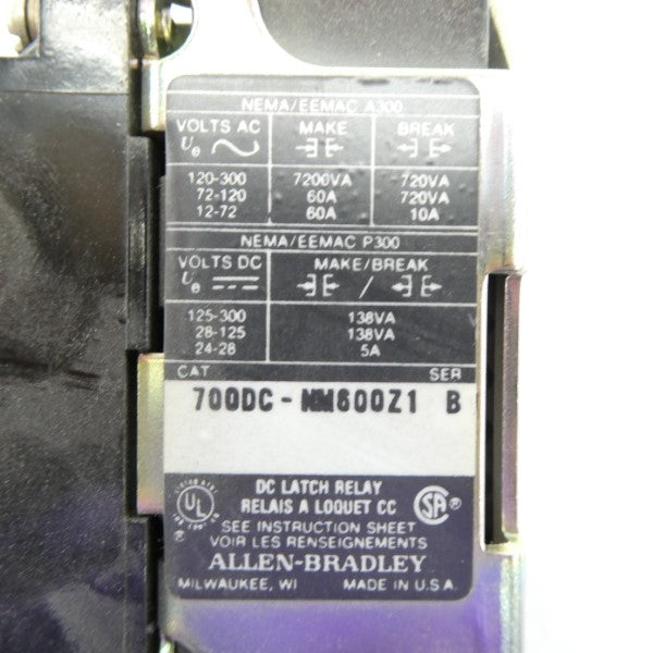 ALLEN BRADLEY 700DC-NM600Z1 SER. B 115-125VDC 60A NSNP