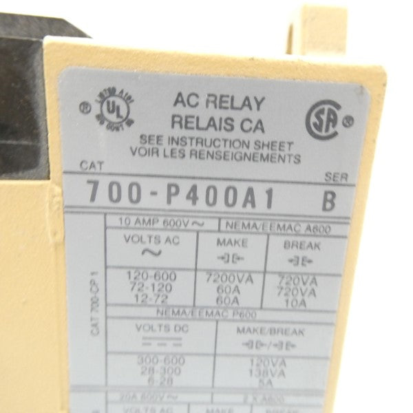 ALLEN BRADLEY 700-P400A1 SER. B 110/115-120V 10A (AS PICTURED1) NSNP