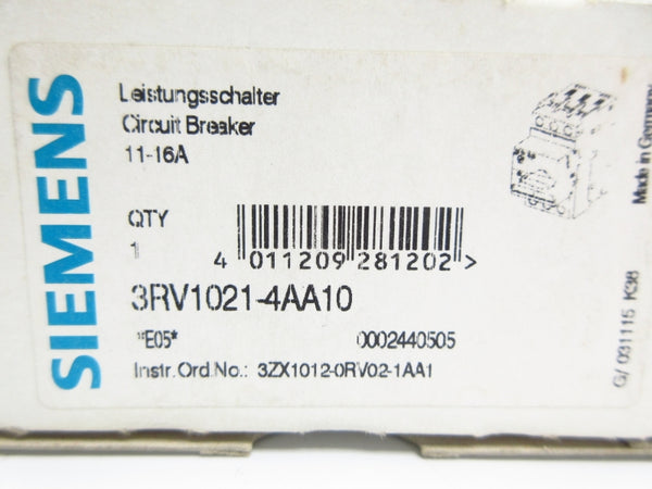 SIEMENS 3RV1021-4AA10 600V 11-16A NSMP