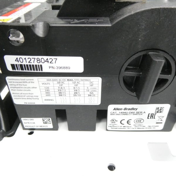 ALLEN BRADLEY 2192F-CKC-25J-98 SER. Z 480V 60A NSMP