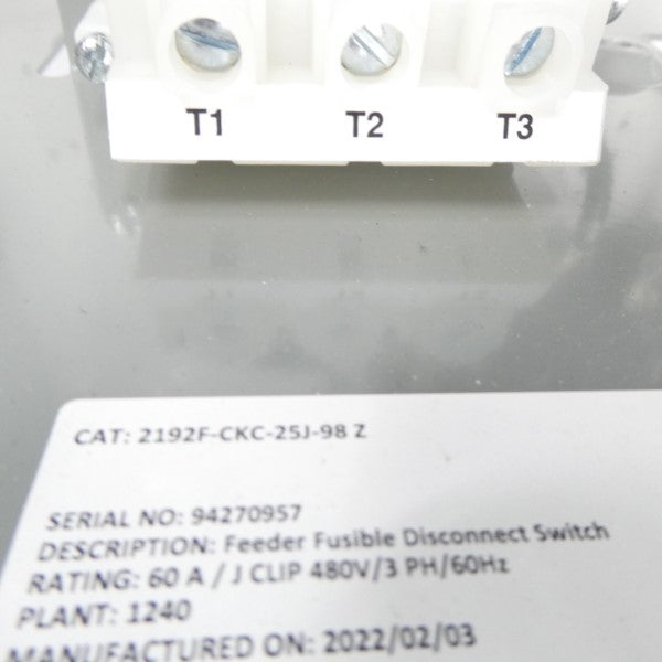 ALLEN BRADLEY 2192F-CKC-25J-98 SER. Z 480V 60A NSMP
