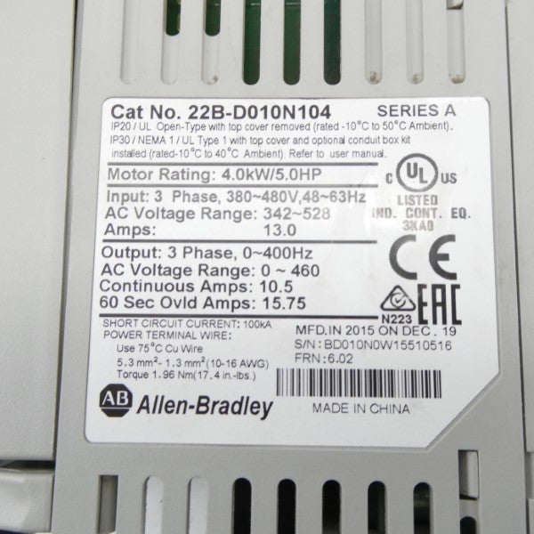 ALLEN BRADLEY 22B-D010N104 SER. A F/W 6.02 342-528VAC 13A NSNP