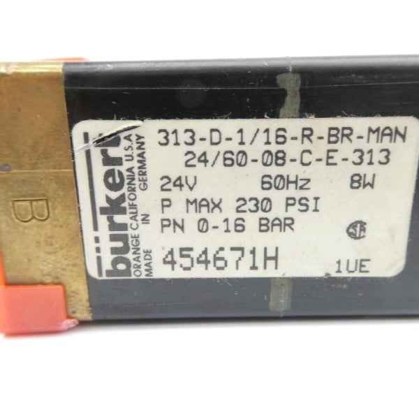BURKERT 313-D-1/16-R-BR-MAN 454671H 24V 230PSI NSNP