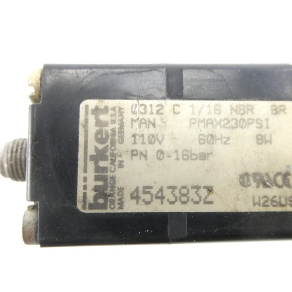 BURKERT 0312C1/16NBRBR 454383Z 110V 230PSI UNMP